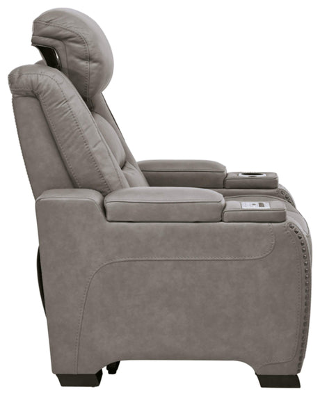 The Man-Den Leather Power Recliner with Adjustable Headrest & Wireless Charging, Gray