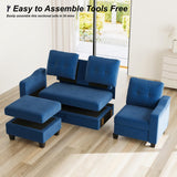 Velvet Sectional Couch with Storage, L Shaped Sofa with Chaise for Small Space, Blue