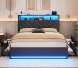 Bed Frame with Hidden Storage Headboard & LED Lights – Full & Queen