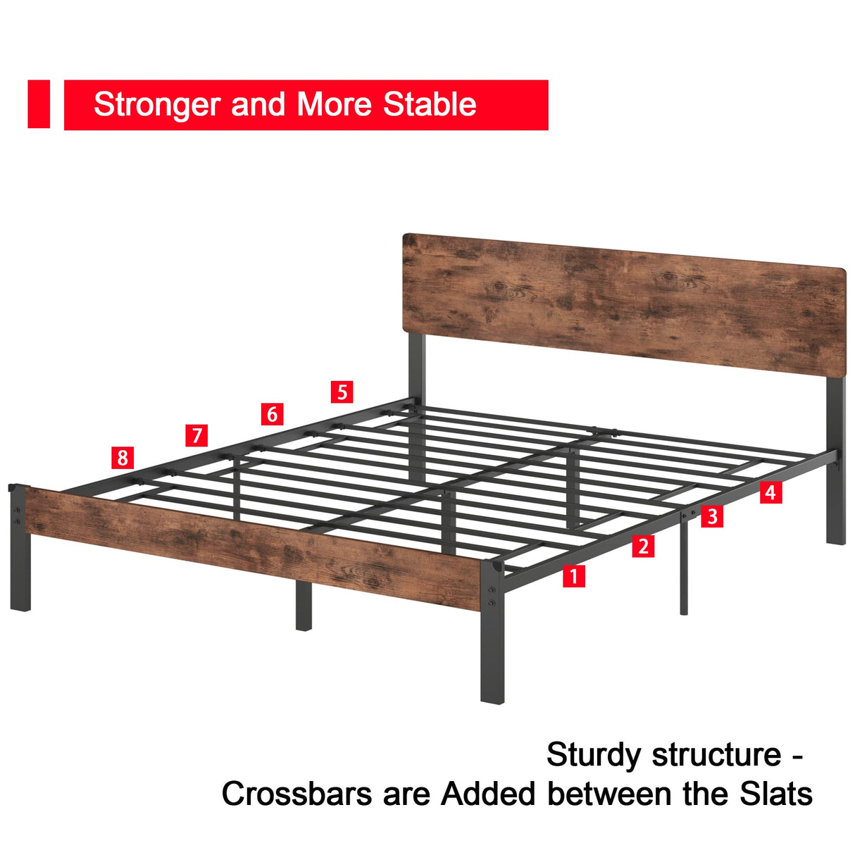 Queen Bed Frame with Headboard, Strong Steel Slat Support, Tool-Free Assembly,