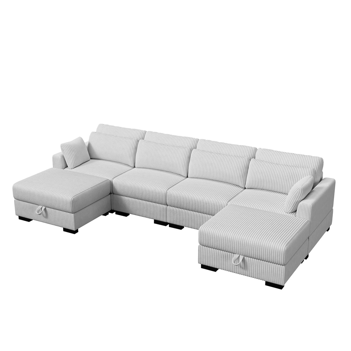 130" Convertible Sectional Sofa Couch, 4 Seater Corduroy Sofa Couch with 6 Pillows