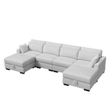 130" Convertible Sectional Sofa Couch, 4 Seater Corduroy Sofa Couch with 6 Pillows