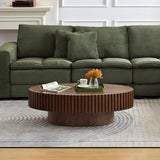 Oval Drum Coffee Table Handcrafted Relief Sturdy Pedestal Wooden Olive