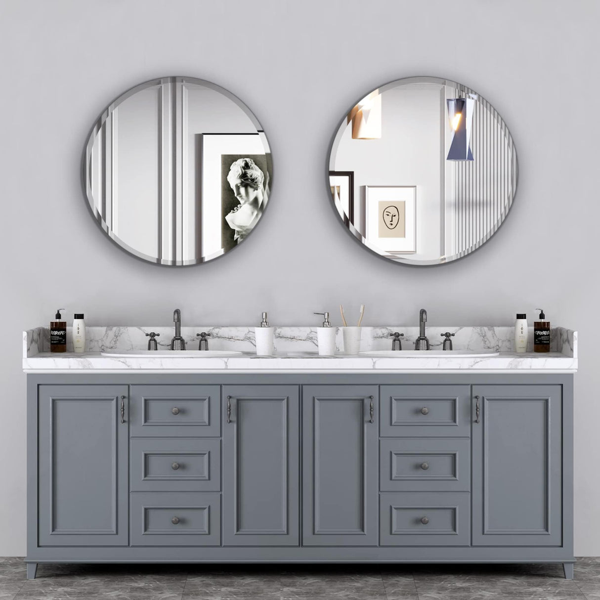 24 Inch Frameless Round Mirror, Circle Wall Mirror with Beveled Polished Edge for