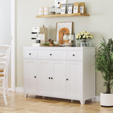 Buffet Cabinet White Sideboard Storage Cabinet with 3 Drawers & 4 Doors Adjustable Shelves