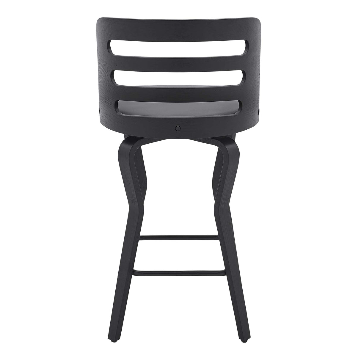 26" Swivel Gray Faux Leather and Black Wood Bar Stool