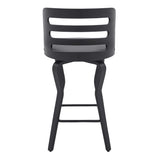 26" Swivel Gray Faux Leather and Black Wood Bar Stool