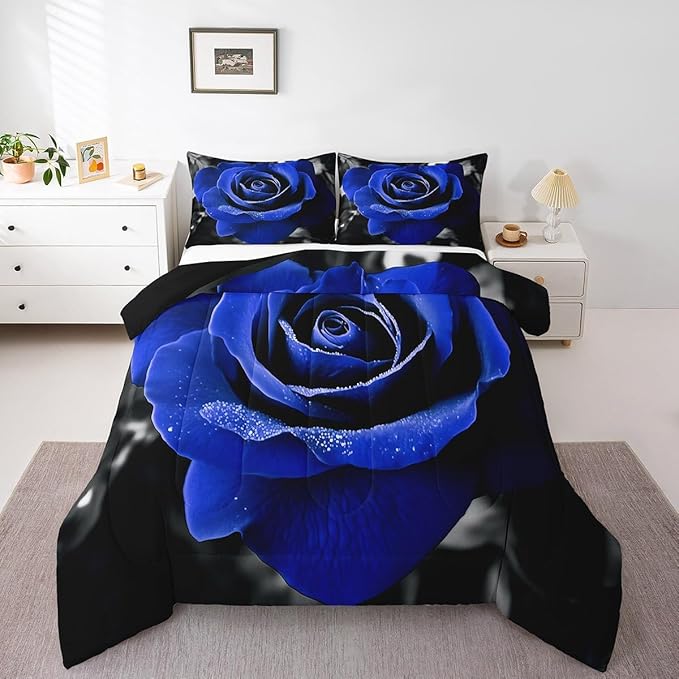 Grey Red Floral Rose King Comforter Set,Gothic Romantic Flower Rose Bedding Set