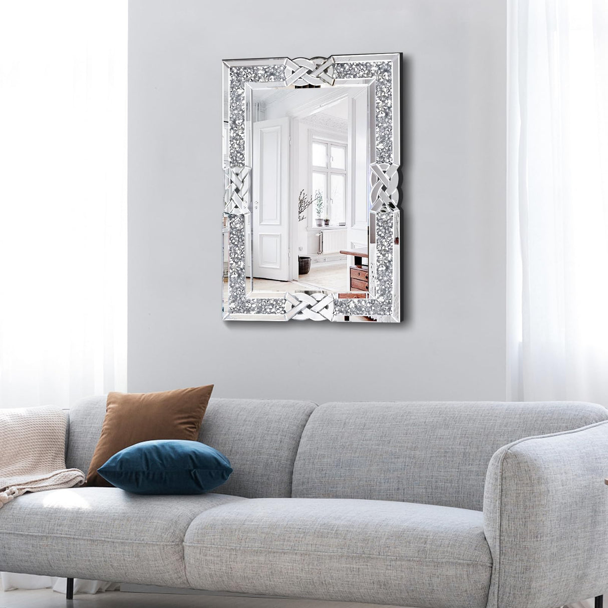 Crushed Diamond Rectangle Wall Mirror 24x36 Inch