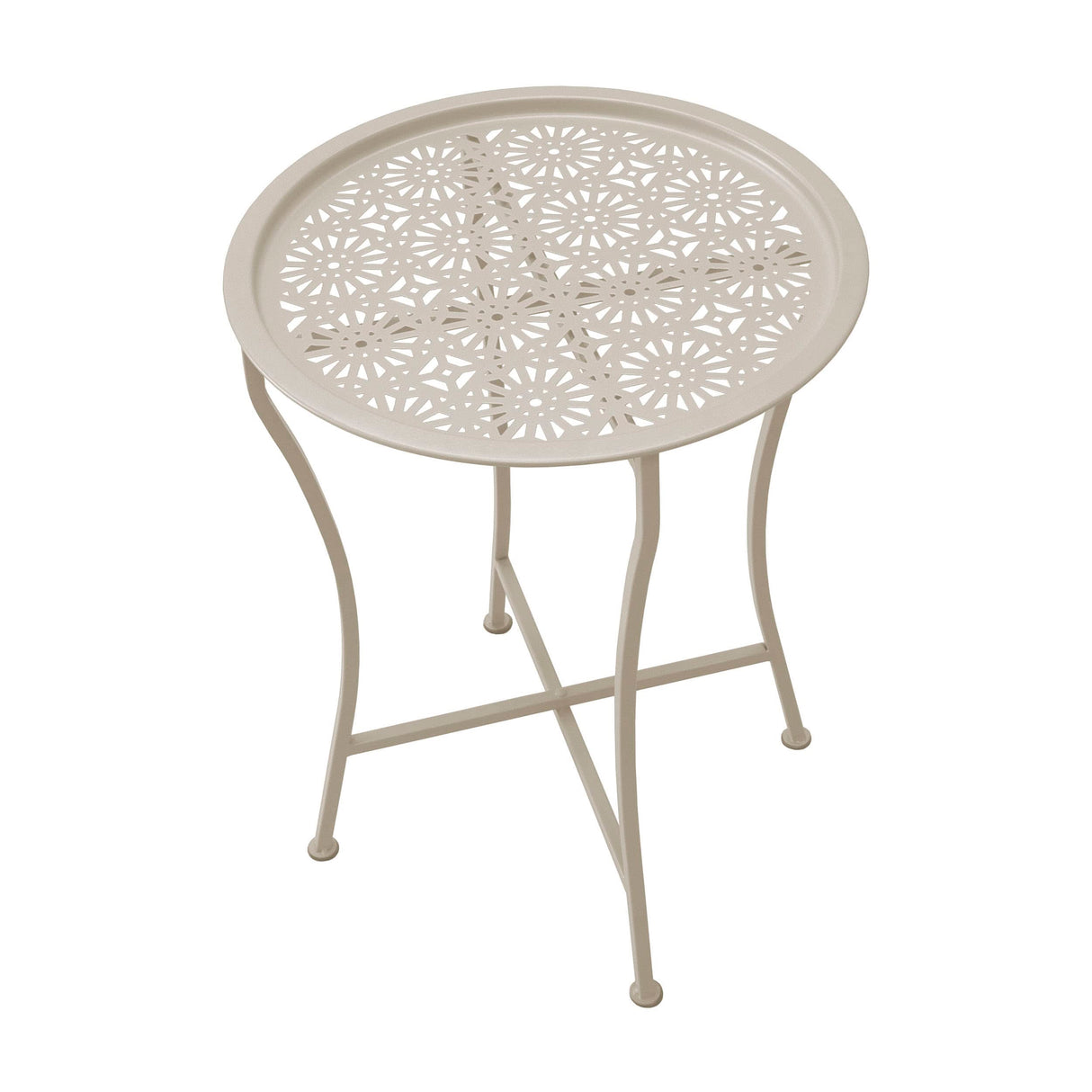 Atlantic Daisy Tray Table, Heavy - Duty Metal Construction, UV - Coated for Outdoor Use, Foldable Stand with Removable Daisy Pattern Top Tray, PN 82050198 in Stone - Bircata