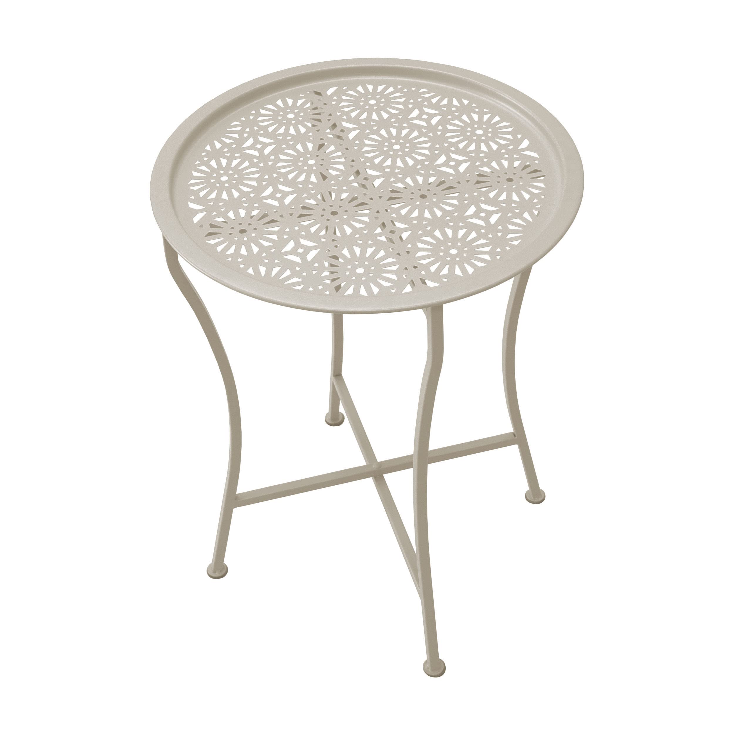 Atlantic Daisy Tray Table, Heavy - Duty Metal Construction, UV - Coated for Outdoor Use, Foldable Stand with Removable Daisy Pattern Top Tray, PN 82050198 in Stone - Bircata