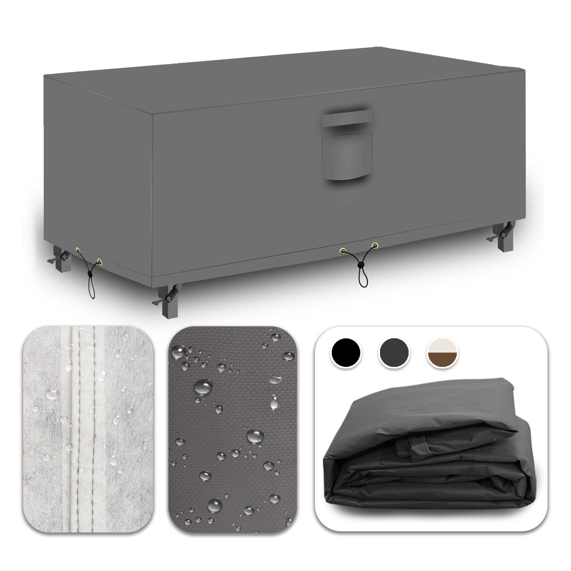 CNCZMH Heavy Duty Patio Furniture Set Covers, Rectangular Table Cover Outdoor, 600D Canvas Waterproof Oval Patio Dining Table Chair Covers 62''L x 42''W x 28''H, Grey