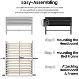 Queen Bed Frame, Platform Bed Frame with Upholstered Headboard, Linen Fabric