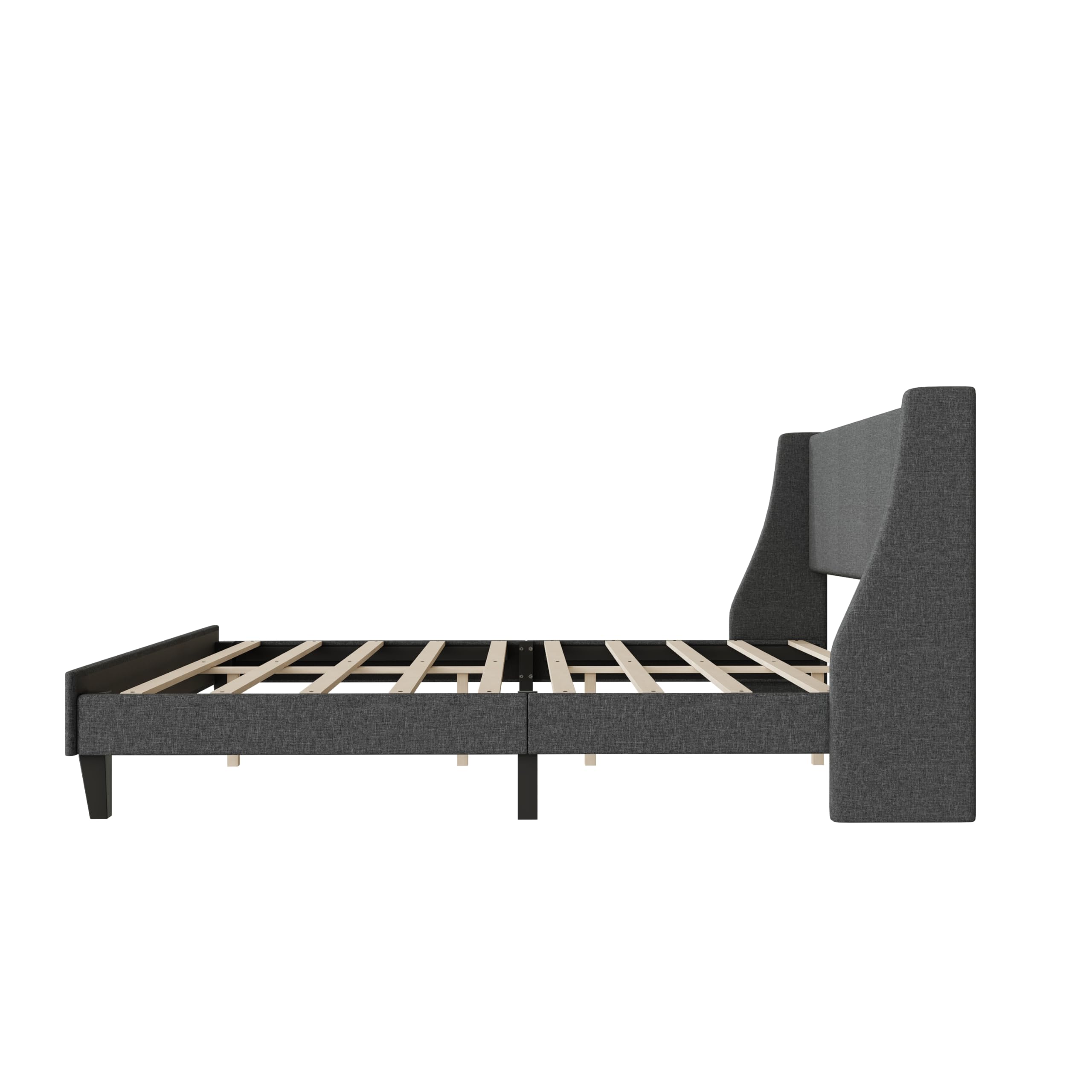 Queen Size Upholstered Platform Bed with Linen Fabric Adjustable Headboard