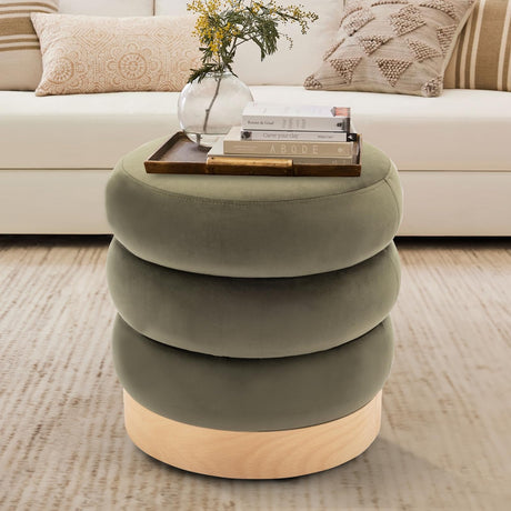 Velvet Ottoman Footstool, Tufted Modern Foot Rest Stool with Wood Base