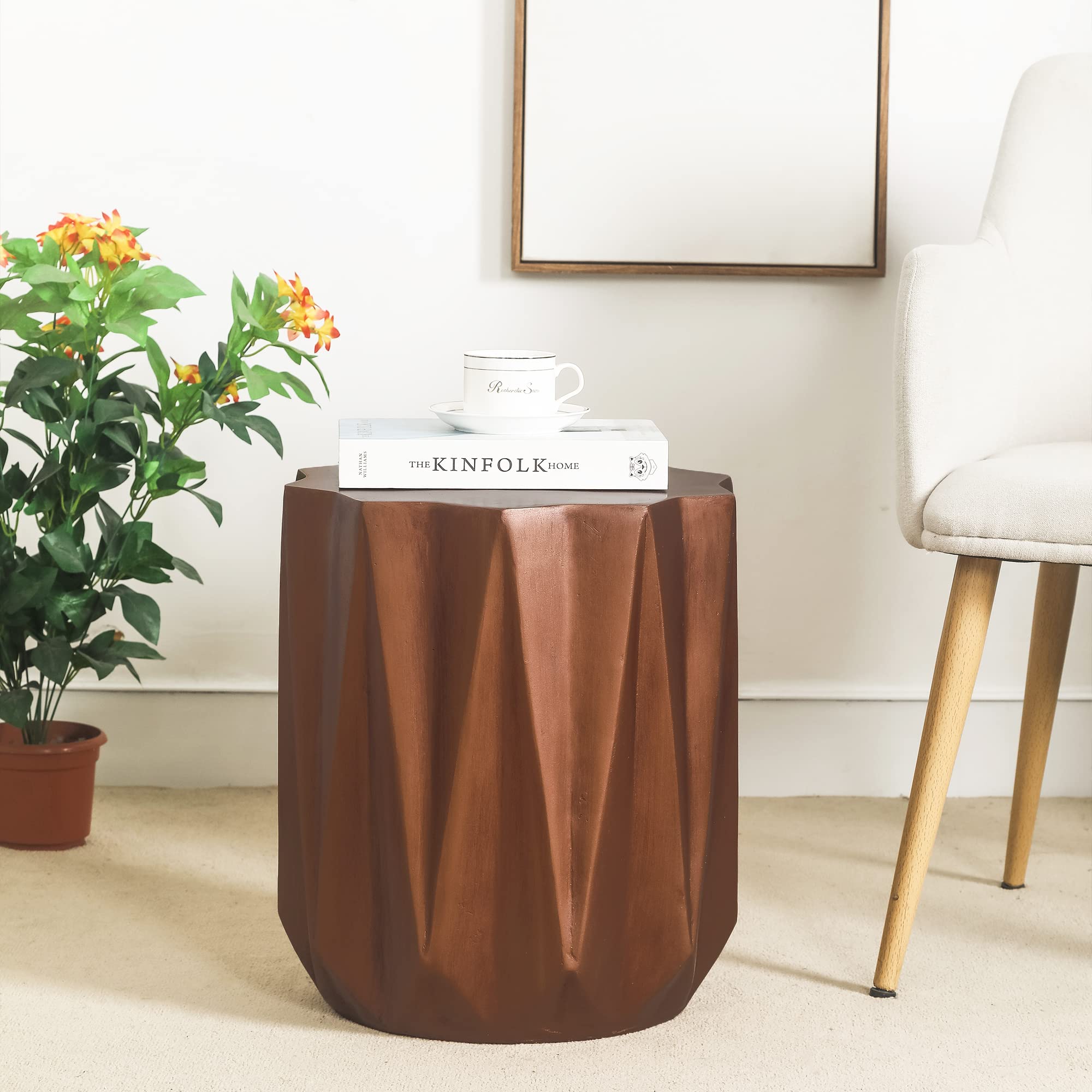 Light-Weight Concrete Outdoor Side Table, Modern Geometric Accent End Table