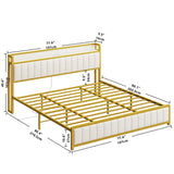 King Bed Frames, Storage Headboard with Charging Station, Solid and Stable, Noise Free,