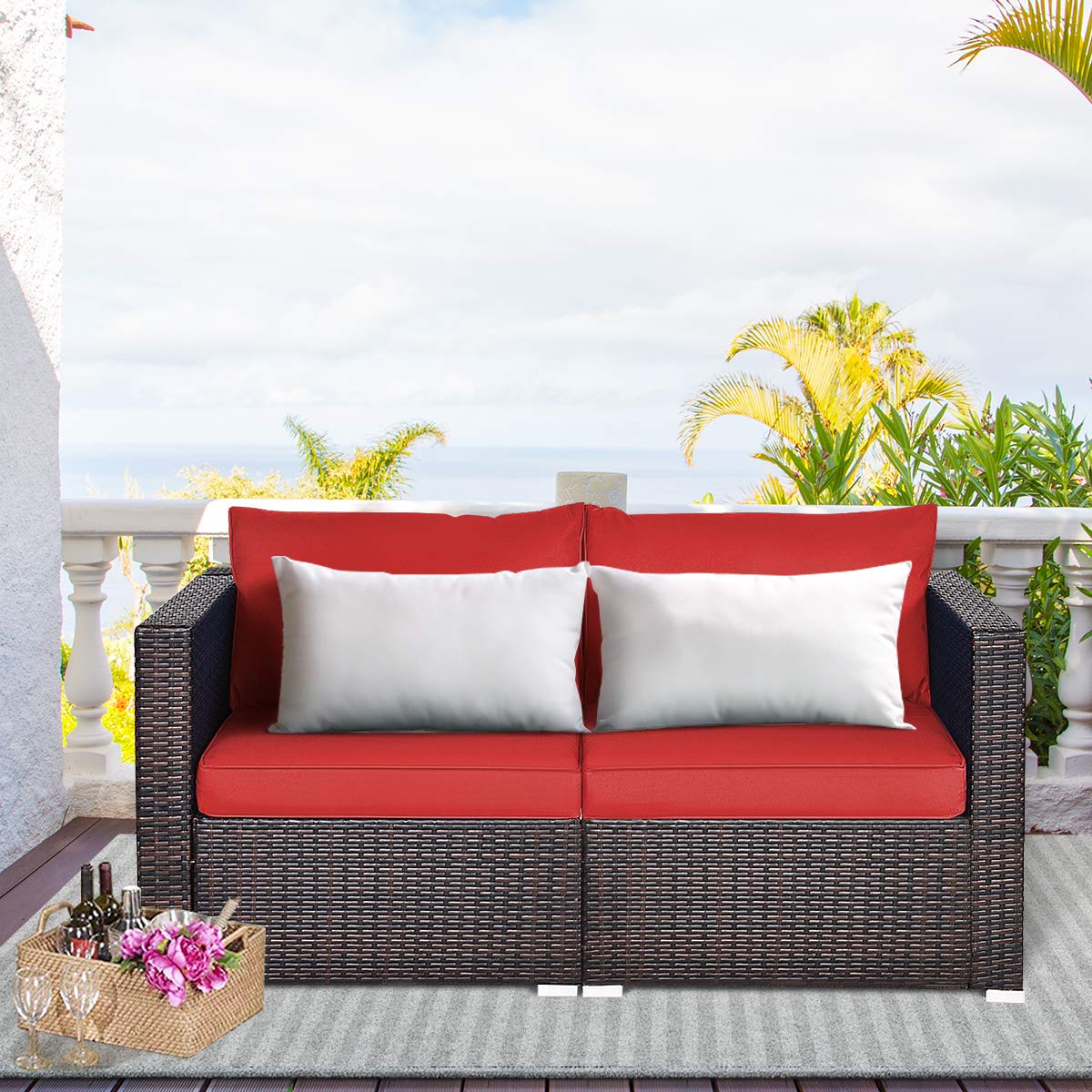 Wicker Loveseat 2 Piece, Patio Furniture Couch with Removable Cushions