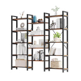 Triple Wide 5 Tier Bookshelf, Rustic Industrial Style Bookcases with 14 Open Display Shelves, Modern Tall Bookcase Furniture for Bedroom, Living Room and Home Office, Rustic Brown