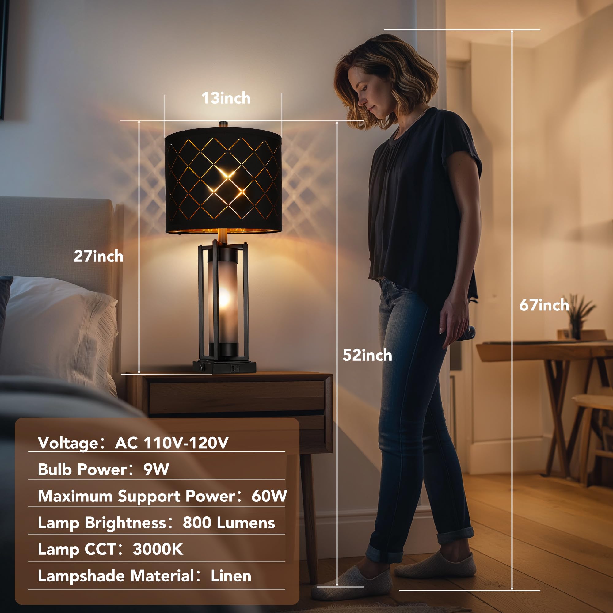 Modern Table Lamp Set of 2 with USB Charging Ports