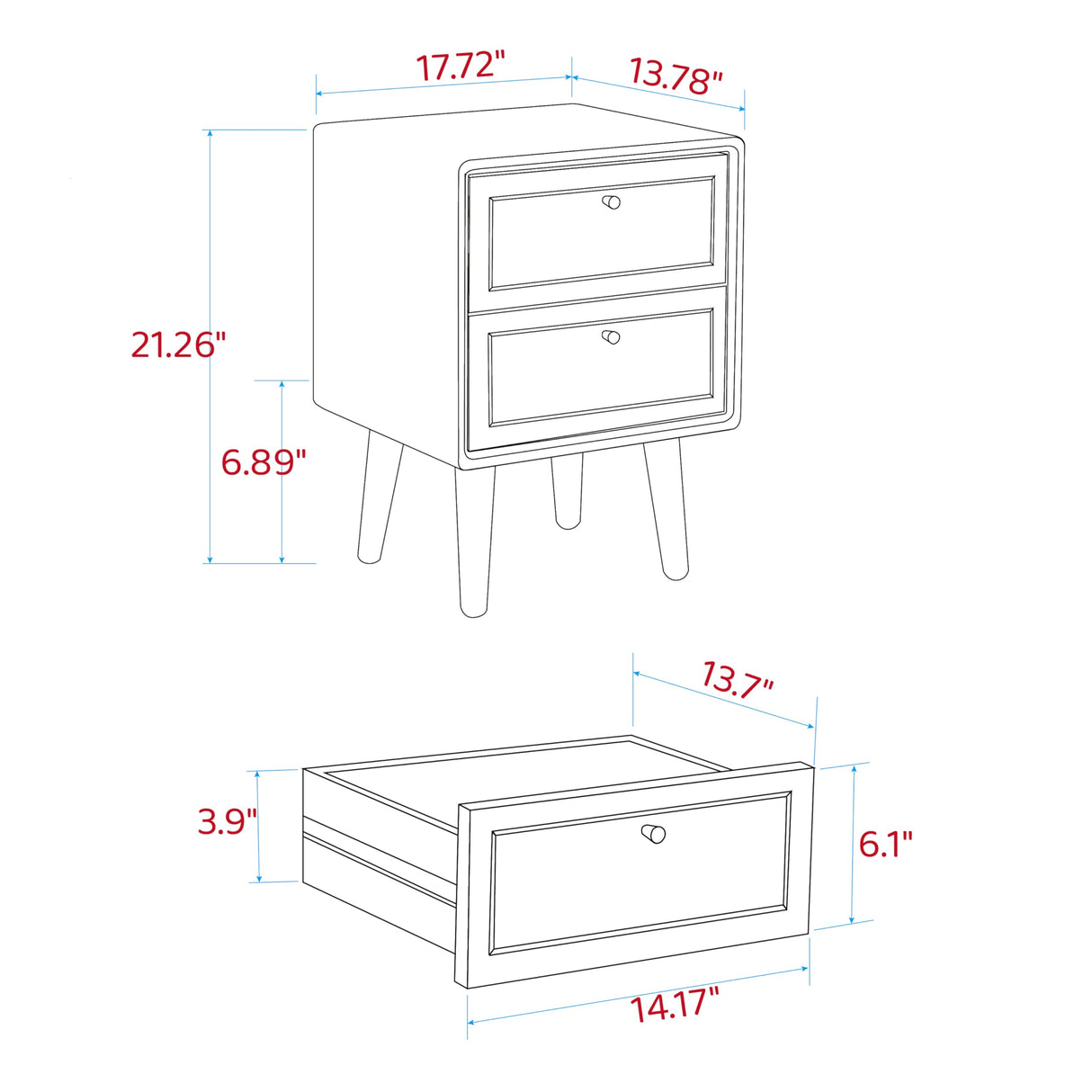 Olusmane Nightstand Easy Assembly Solid Oak Wood Mid Century Modern Night Stand with 2 Rattan Drawers Small Bedside Table Sturdy & Durable 15.75" L x 13.78" W x 21.26" H (Natural)