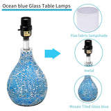 Modern Table Lamps Set of 2, Blue Gourd Design Mosaic Tiled Glass 17.5" Bedside Lamp,