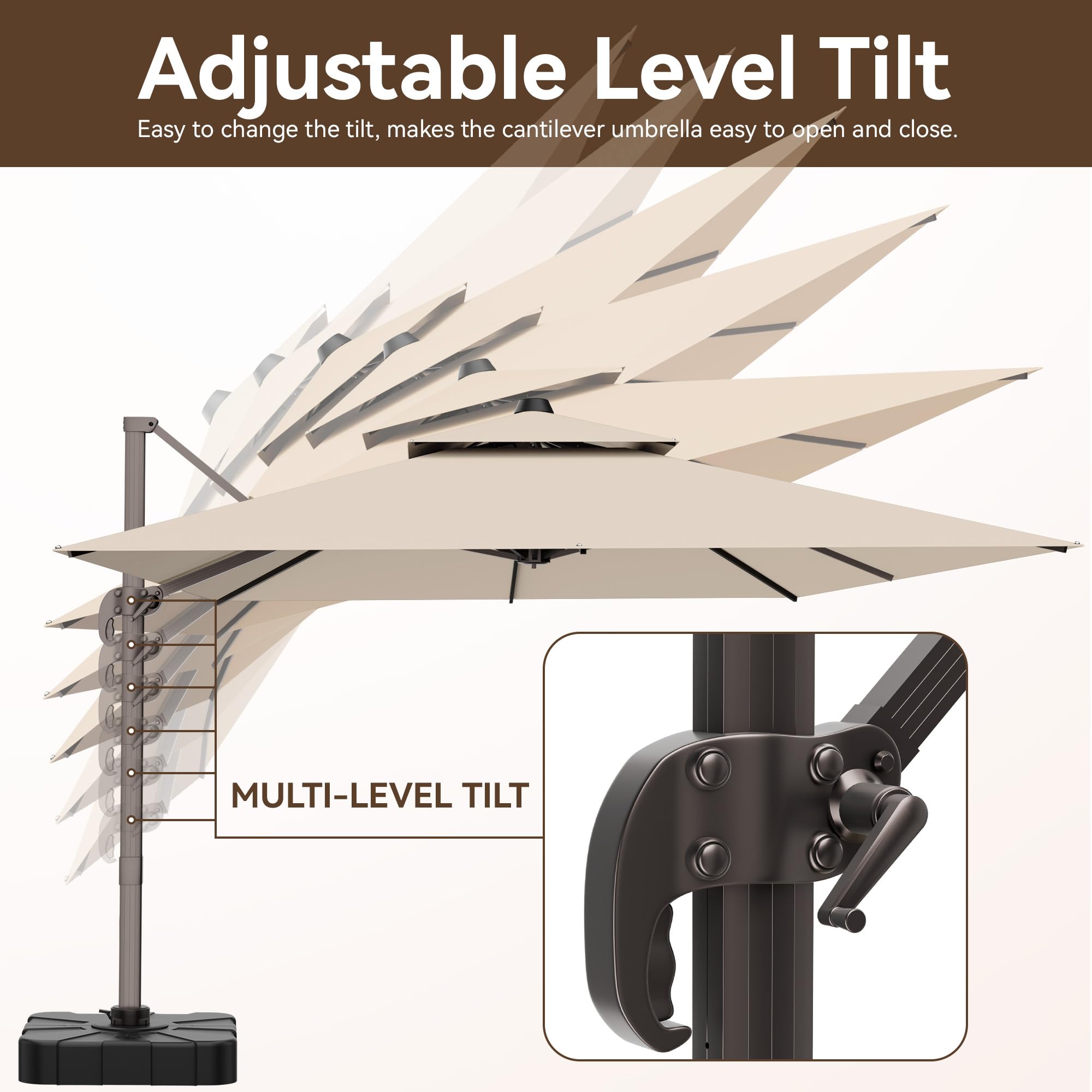 9x12 FT Patio Umbrella, Large Cantilever Rectangular Double Top Heavy Duty Offset Umbrellas with 360° Rotation