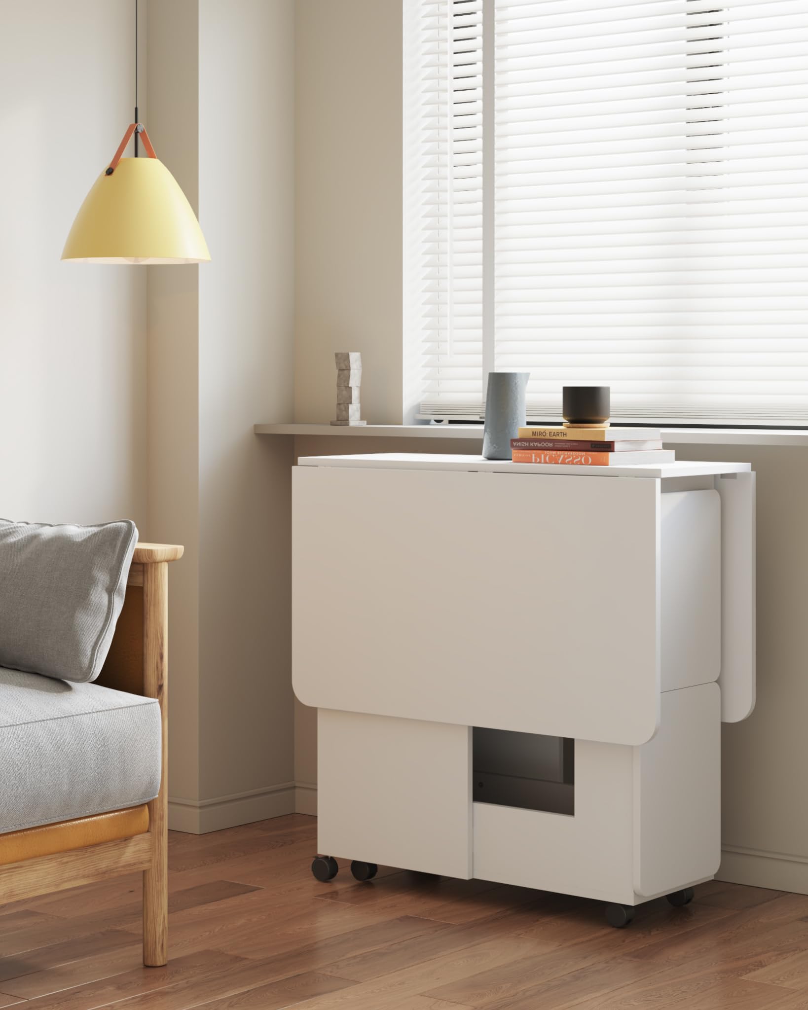 5-Piece Folding Dining Set with Storage & Wheels