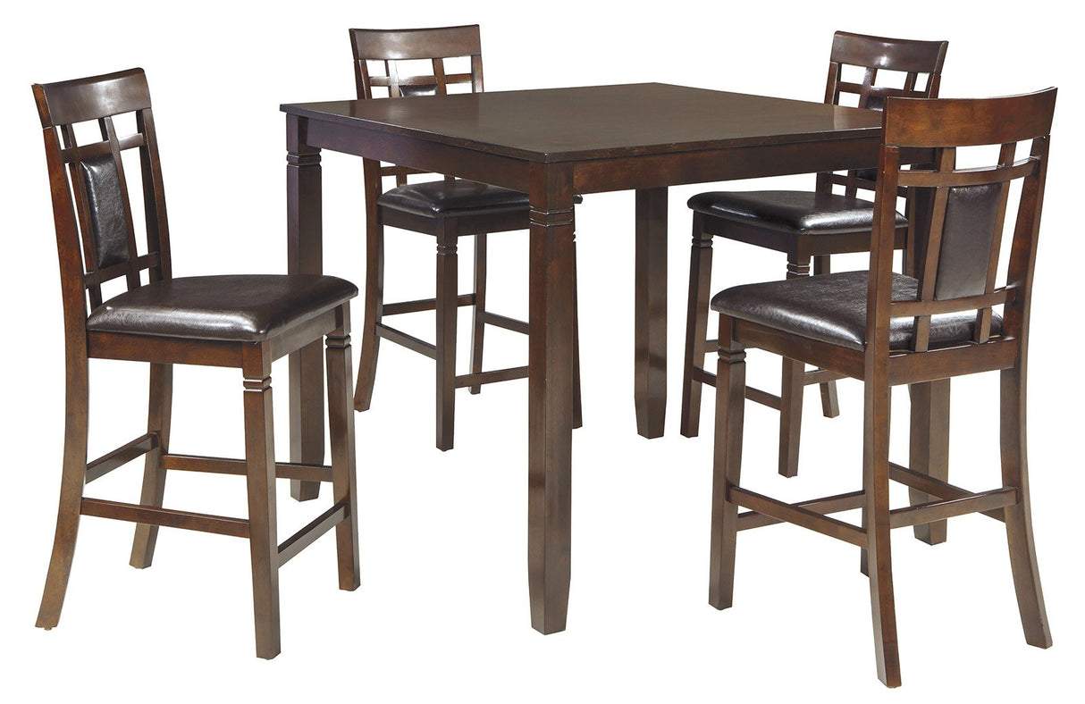 Bennox 5 Piece Counter Height Dining Set, Includes Table & 4 Barstools, Brown