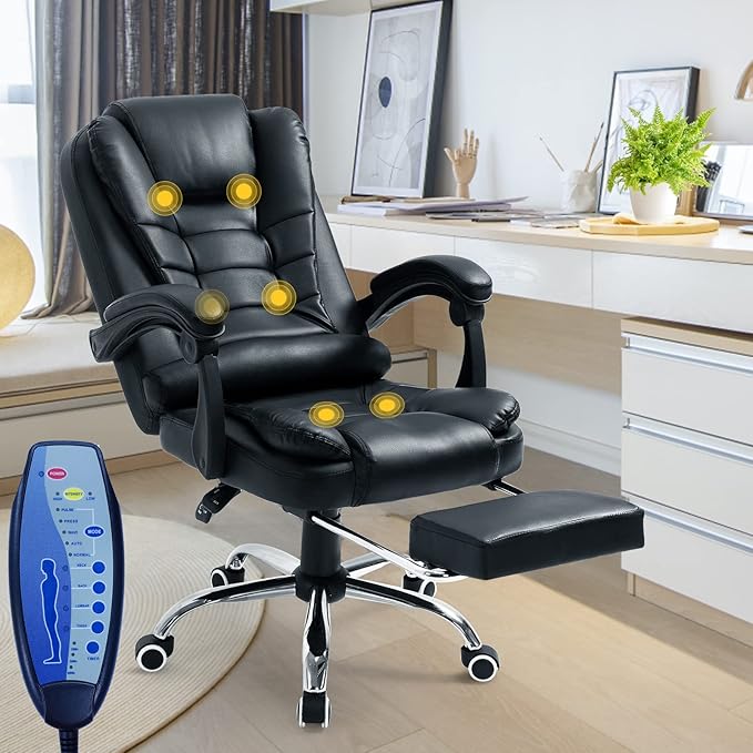 Vibration Massage Office Chair, Reclining Office Chair w/Footrest, High-Back Office Chair