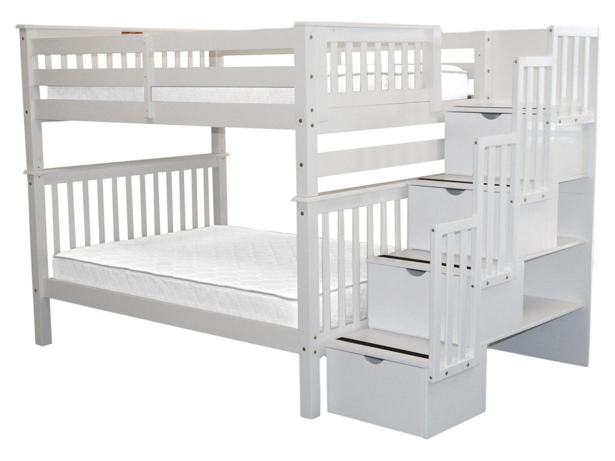 Stairway Bunk Beds Full over Full with 4 Drawers in the Steps, White