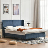 Queen Upholstered Platform Bed with Wingback Rounded Headboard, Solid Wood Slat