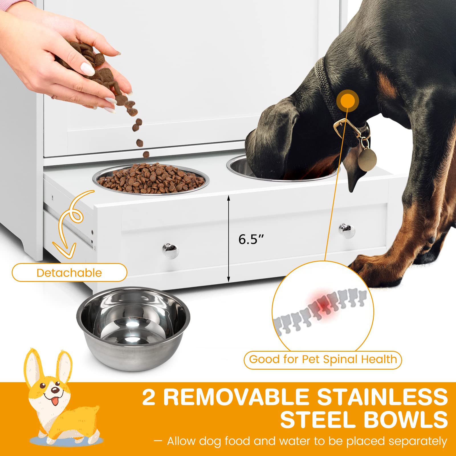 Pet Feeder Station with Storage & Double Bowls