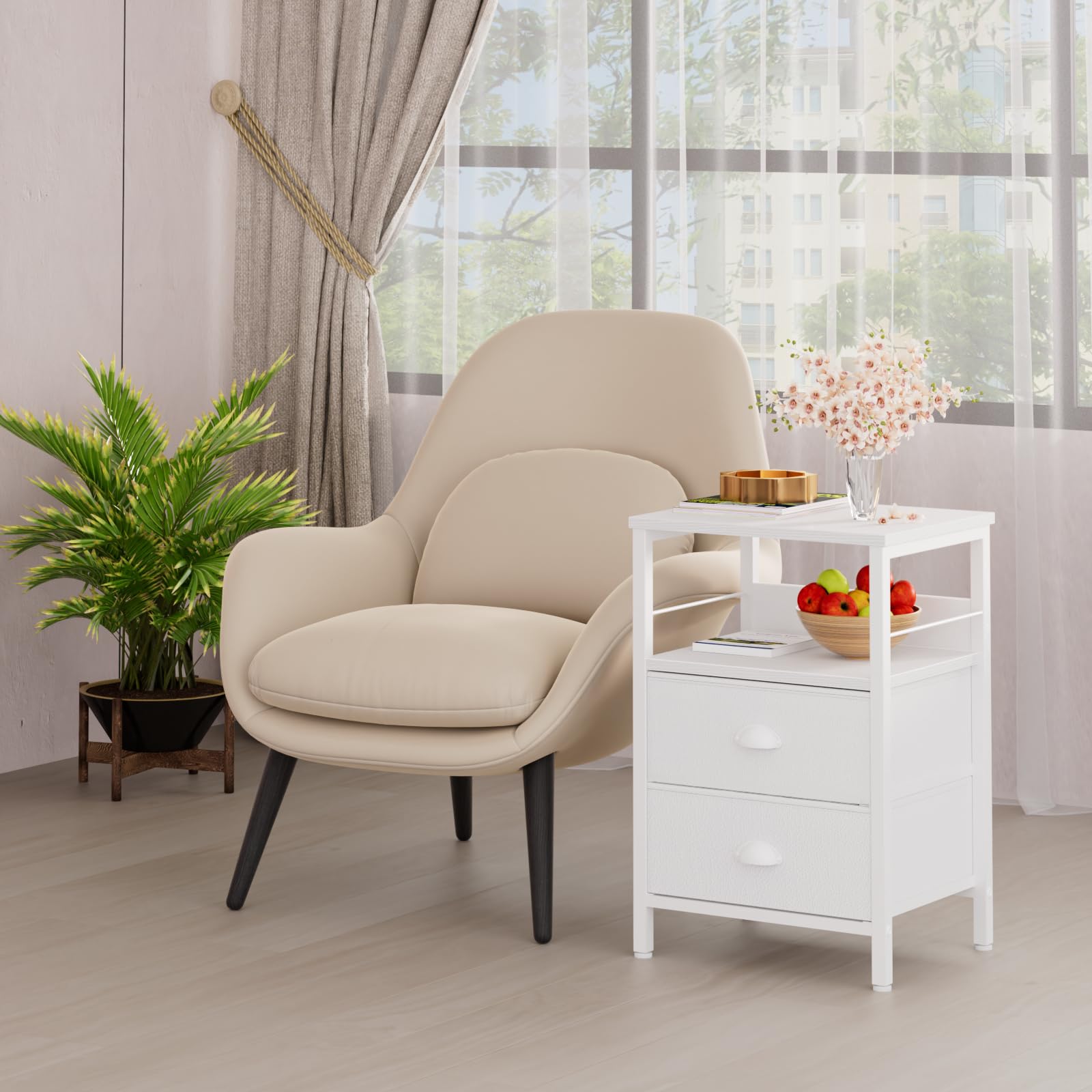 Nightstands Set 2, End Table with 2 Fabric Drawers, Bedside Table
