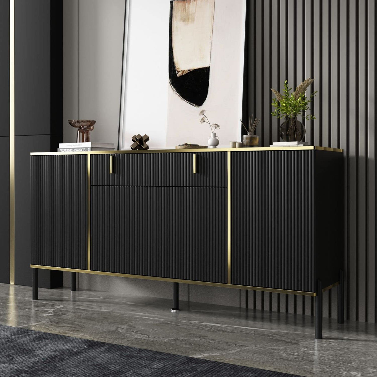 Modern Credenza Sideboard Buffet with Drawer & Pop-Up Doors, Buffet Sideboard