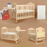 Baby Cribs 4-in-1 Convertible - Cunas para Bebes with Changing Shelf and Mattress Included,2024 Wood Baby Bassinets Bedside Crib Sleeper,Unpainted