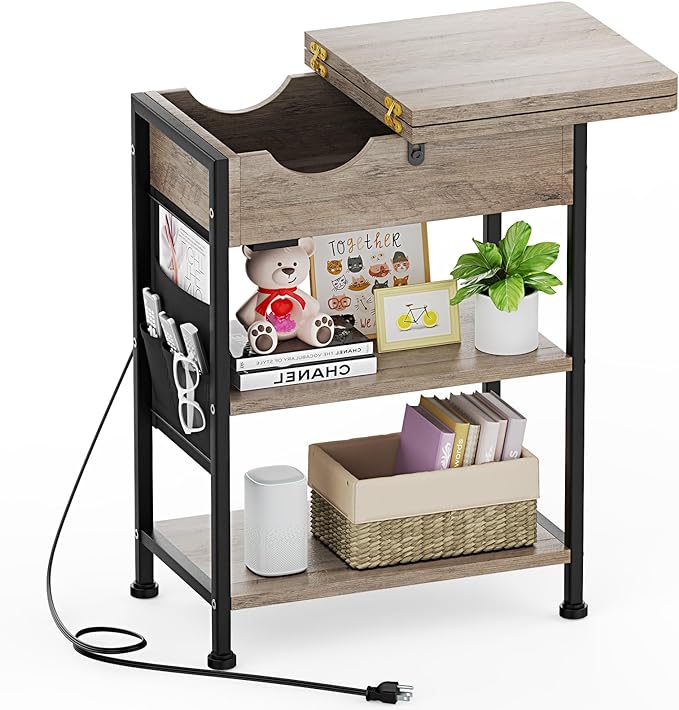 nightstand with Charging Station Bedside Table with Drawers USB Side Tables Bedroom