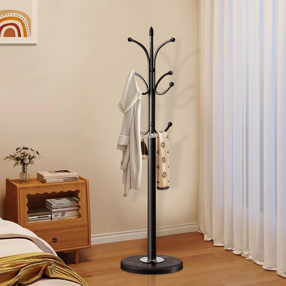 Metal Coat Rack Stand with Natural Marble Base, Coat Rack Freestanding, Sturdy Hall Tree