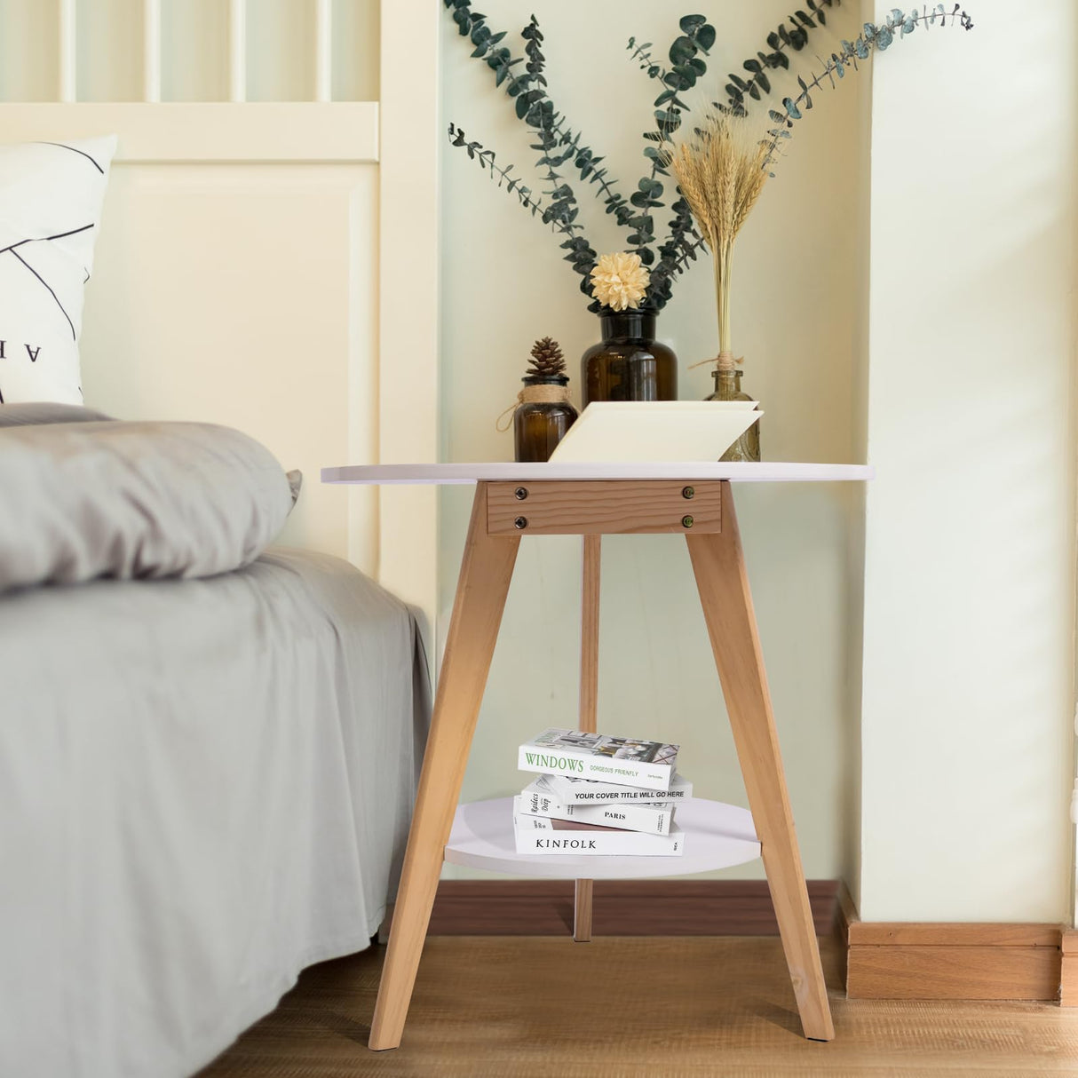 Round Wooden Coffee Table, 2-Tier Modern Minimalist Design