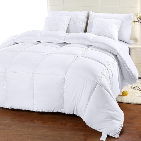 Comforter Duvet Insert, Quilted Comforter with Corner Tabs, Box Stitched Down Alternative Comforter (Full, White)