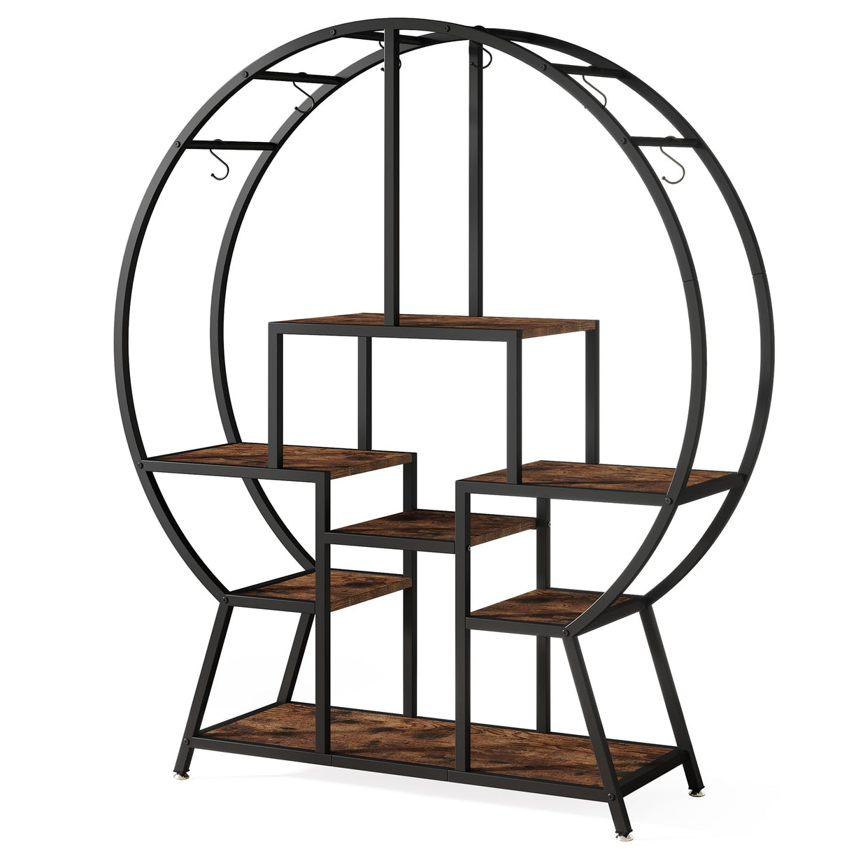 7-Tier Round Indoor Plant Stand, 65" Large Tall Plant Shelf with 6 S Hanging Hooks