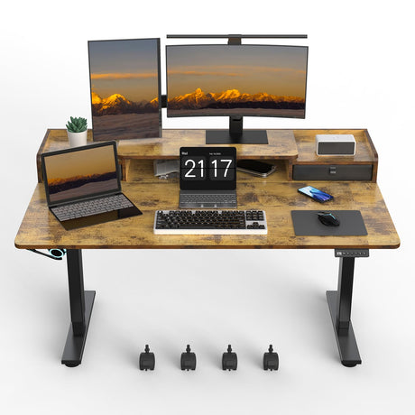 55×30 Inch Electric Standing Desk with 2 Drawers, Adjustable Height Widened Stand Up Desk