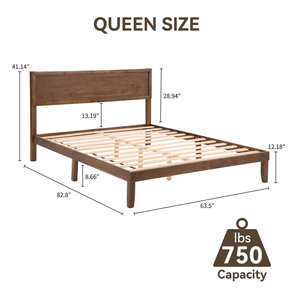 Wood Queen Platform Bed Frame with Headboard