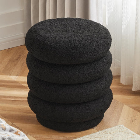 17.5'' Round Ottoman Foot Stool Fabric Storage Footrest Vanity Stool Chair