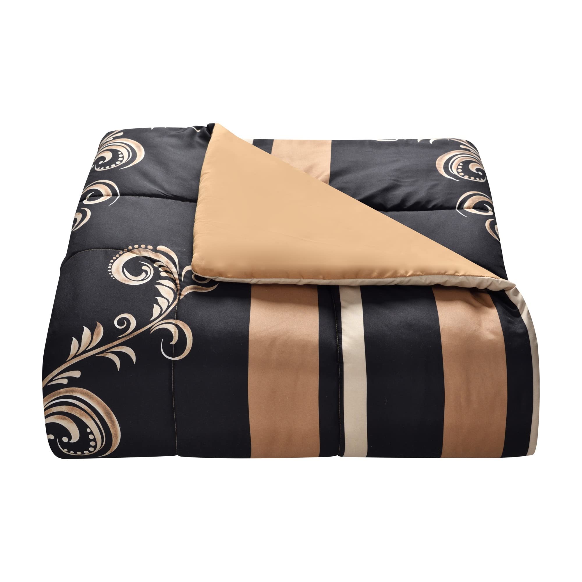 Sabrina Damask 8-Piece Bed-in-a-Bag Comforter Set - Queen, Black/Gold