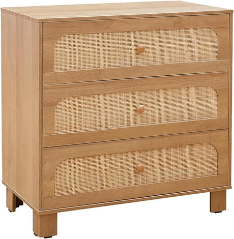 3 Drawer Dresser,Rattan Dresser for Bedroom, Mid-Century Modern Nightstands