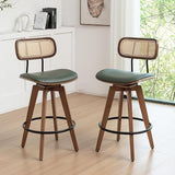 Rattan Bar Stools Set of 2, Faux Leather Counter Height Swivel Barstools