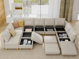 Large Modular Sectional Couch U Shaped Sofa with Storage, Faux Leather Modular Sofa 11 Seat Convertible