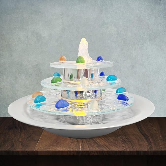 Indoor Tabletop Waterfall Moon Fountain, Home Décor Soothing Rain Sound Meditation Relaxing Fountains