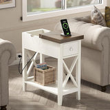 End Table with Charging Station, Narrow Side Table with USB Ports and Outlets